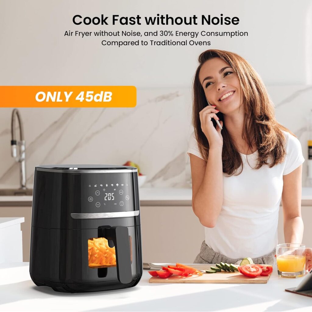 Aptliton Air Fryer, Oil-Free Touch Screen 4.5L Air Fryer with Low Noise, Silicone Liner and Rapid Air Circulation - Dishwasher Safe Parts, Timer Temperature Control