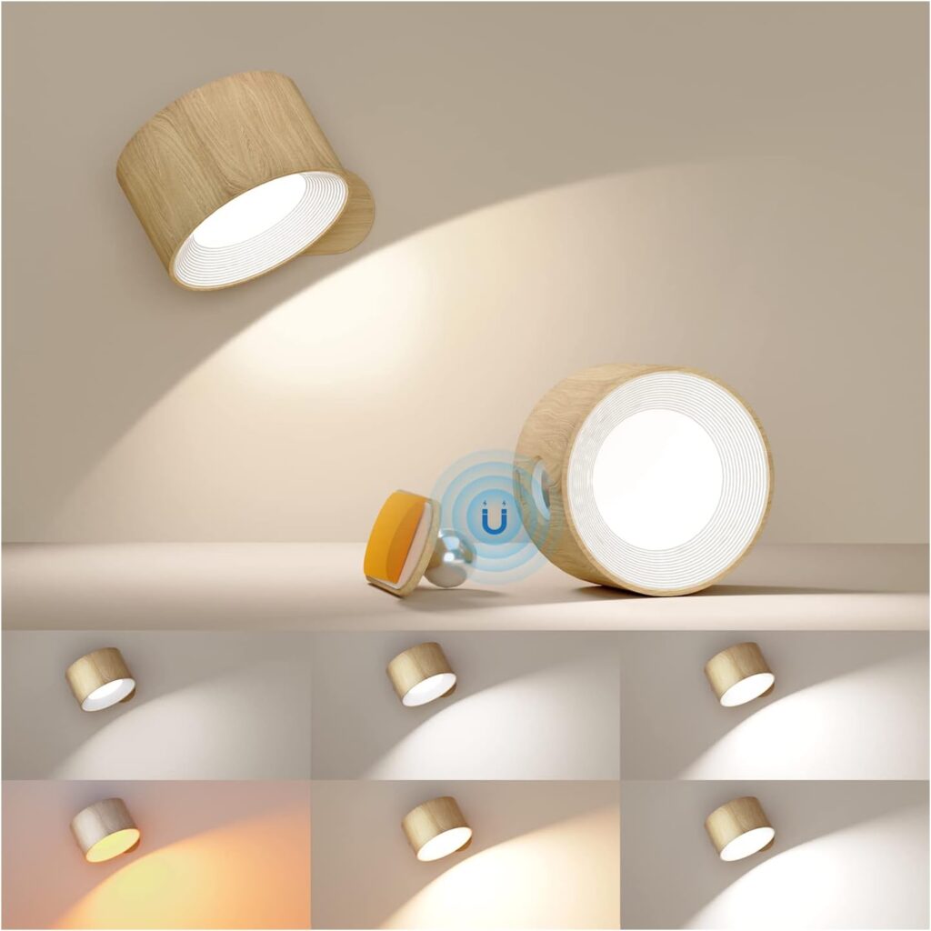 Battery Operated Wall Light, LED Wall Lamp with 360°Adjustable Lighting Indoor Wall Light with 3 Color Modes 3 Brightness Levels Touch Control, Wall Mounted Lamp for Bedroom Reading Bedside-1Pack