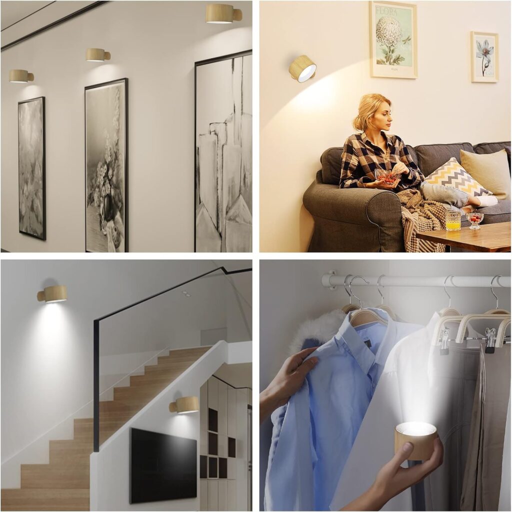 Battery Operated Wall Light, LED Wall Lamp with 360°Adjustable Lighting Indoor Wall Light with 3 Color Modes 3 Brightness Levels Touch Control, Wall Mounted Lamp for Bedroom Reading Bedside-1Pack