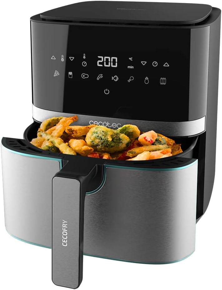 Cecotec Air Fryer 5,5 L Cecofry Full Inox 5500 Pro. 1700W, Dietary and Digital, Touch Panel, Stainless Steel Finish, PerfectCook Technology, Thermostat, 8 Modes.