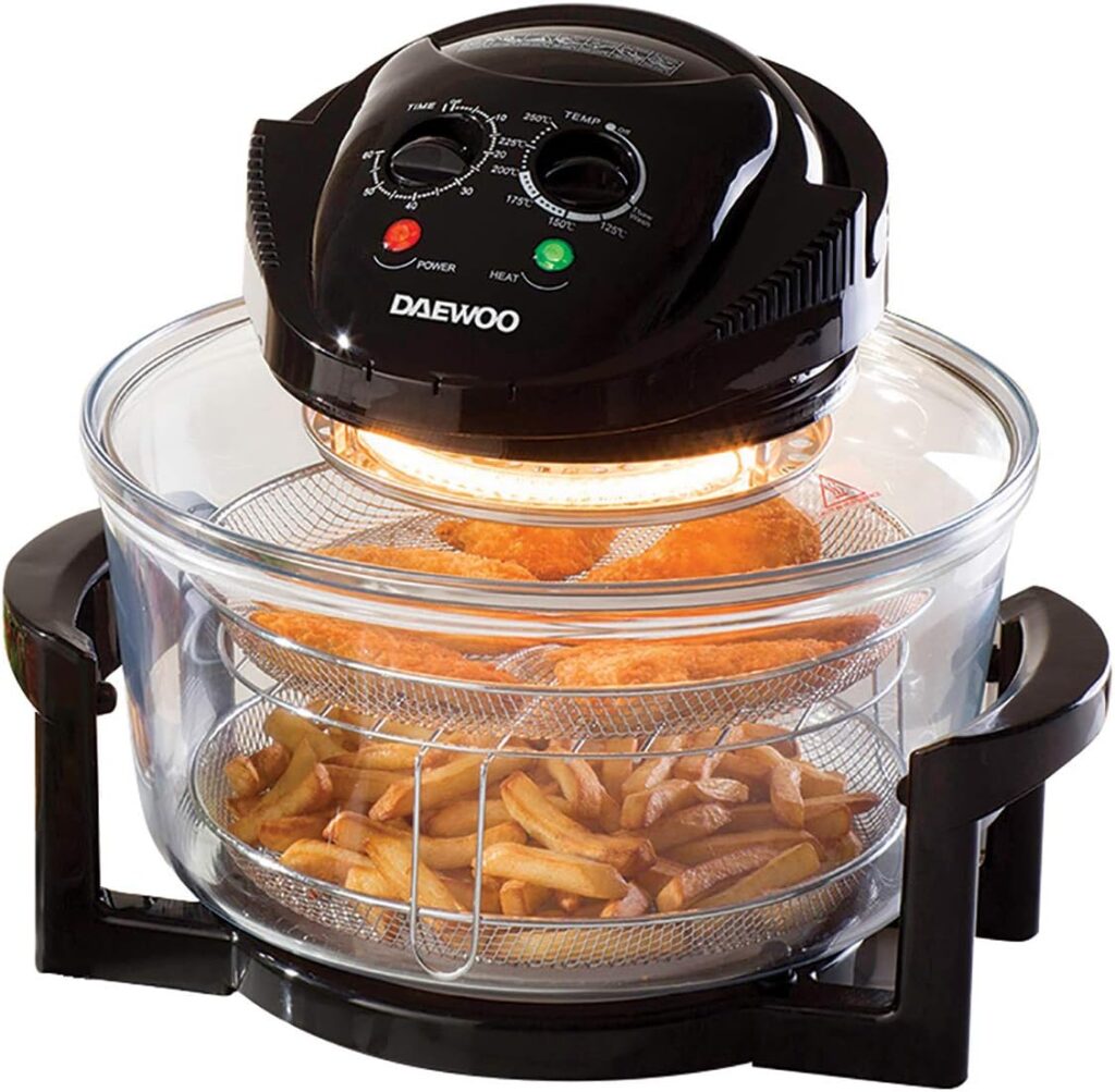 Daewoo Manual Air Fryer, Healthy Halogen For Baking, Roasting And Grilling, Cook Flavourful Food Without The Oil, 60 Minute Timer, All Round Viewing And Accessories Included, Family Sized, 17 Litres