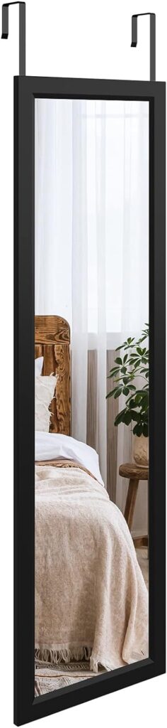 Dripex Over Door Mirror Full Length, 110 x 33cm Wall Mounted Mirror Door Hung Mirror for Bathroom/Bedroom/Wardrobe - Toughened Glass, Black