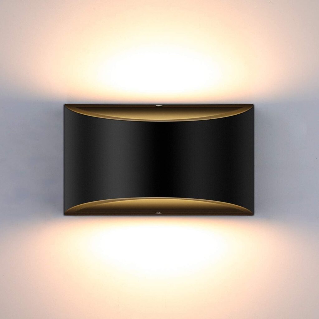 Glighone Wall Lights Indoor Dimmable LED Up and Down Wall Light Modern Wall Lamp Black 10W Sconce Uplighter Downlighter Wall Lighting for Living Room Bedroom Corridor Warm White(COB LED Bead Include) [Energy Class F]