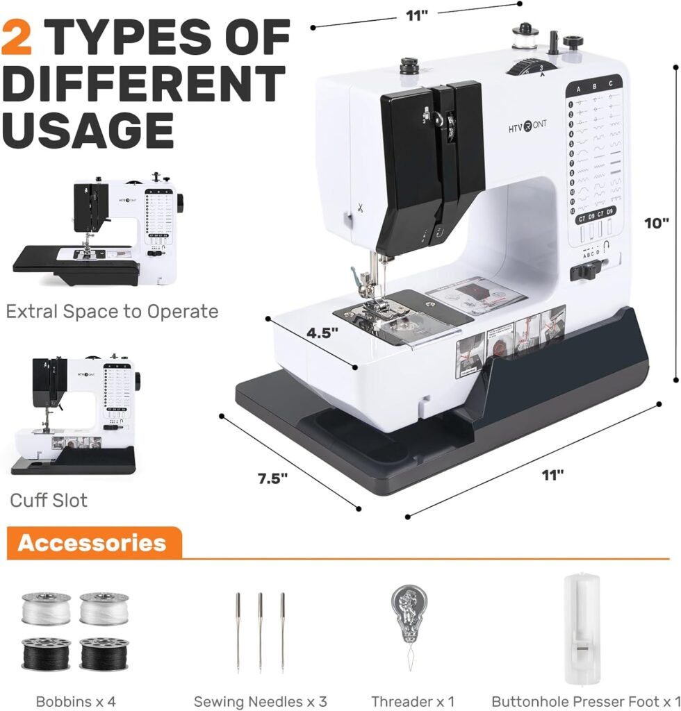 HTVRONT Sewing Machine with Extension Table- 38 Stitch Lightweight Portable Sewing Machine- Electric Sewing Machine Kit for Adults UK 2 Speeds- Mini Sewing Machine with Accessories for Beginners