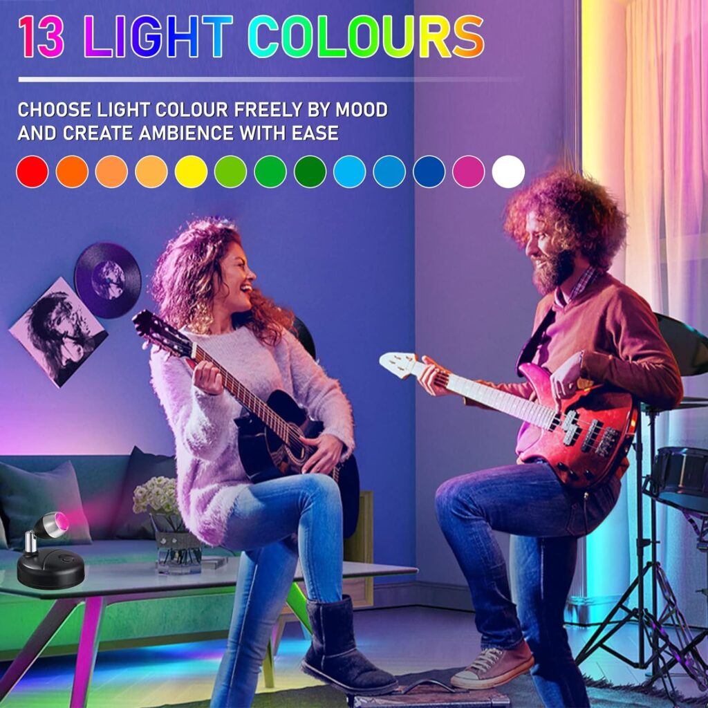 Klarlight 2 Pack Mini RGB Battery Spotlights Indoor with Remote Control Wireless LED Spot Lights Picture Light with 13 Light Colours for Cabinet Art Display Party Ambience