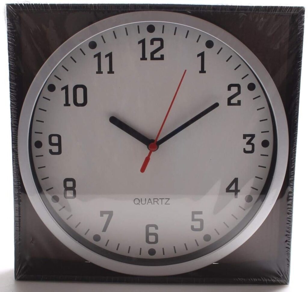 LARGE Stylish Round Modern Wall Clock for School Office Home Kitchen Bathroom Living Room Clock ~ BIG READABLE NUMBER WITH FRONT GLASS White dial with Silver Frame Standard Size: 23cm