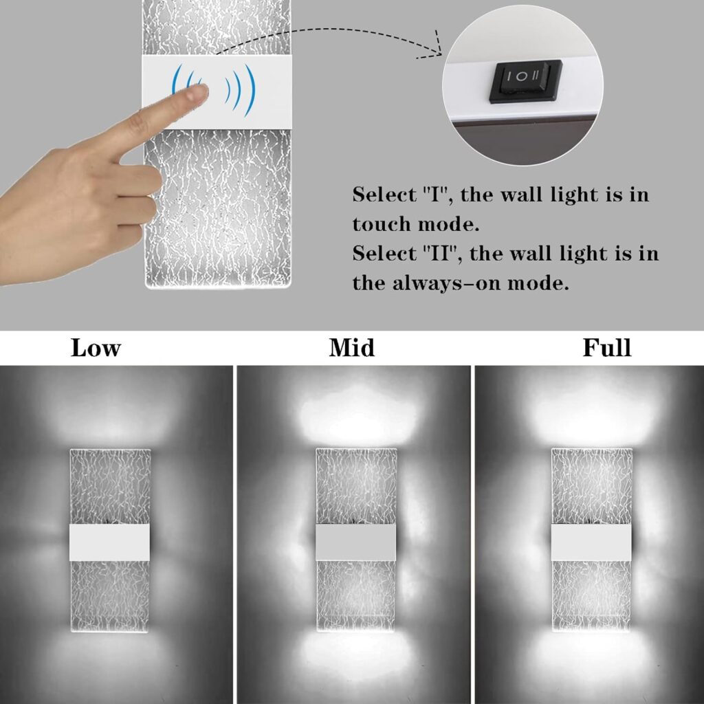 LED Touch Control Wall Lamp, Modern Indoor Wall Light With Switch, USB Rechargeable Battery Wall Light, Magnetic Installation, Wireless Black Wall Sconces Lighting 6500K Brightness Adjustable 2 Pack [Energy Class A]