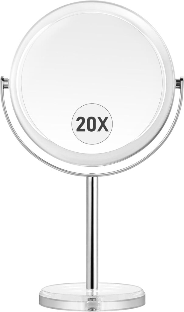 MIYADIVA 20X Magnifying makeup mirror,Double Sided 1X 20X magnifying mirror with stand,Magnifying mirror 20x,Tabletop Magnified Vanity Mirror with 360°Rotation for Bathroom or Bedroom