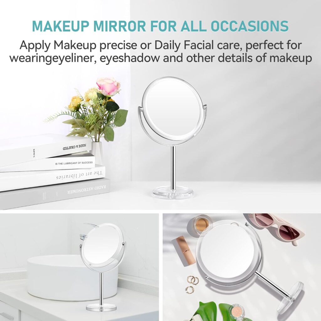 MIYADIVA 20X Magnifying makeup mirror,Double Sided 1X 20X magnifying mirror with stand,Magnifying mirror 20x,Tabletop Magnified Vanity Mirror with 360°Rotation for Bathroom or Bedroom