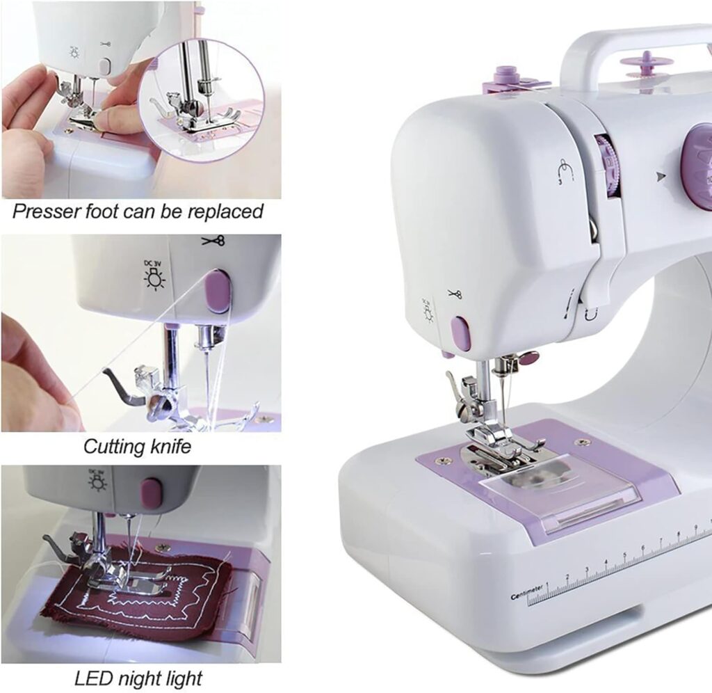 Sewing machine for beginners with instructional DVD, 5 languages manual, 52PCS accessories, 12 stitches 2 speeds double thread, MARIG FHSM-505