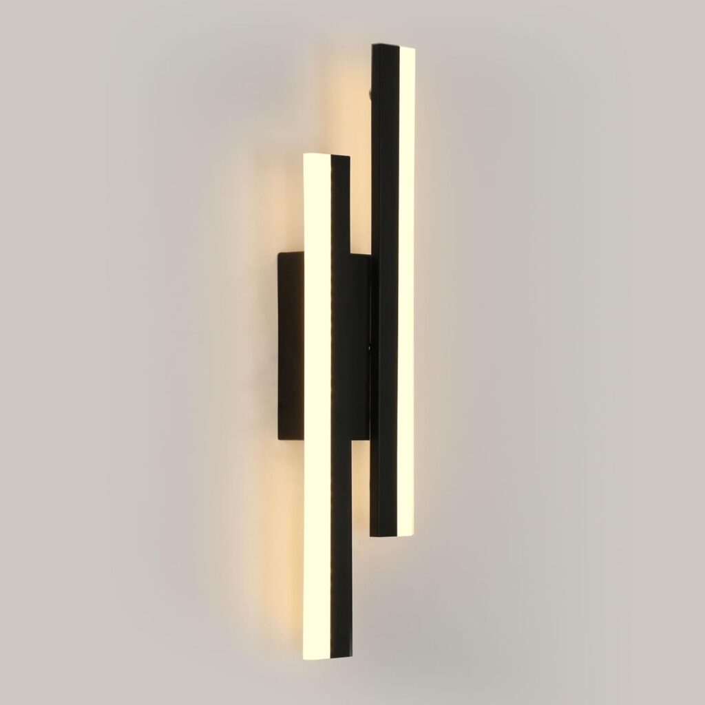 Toolight Indoor Wall Lights LED, 16W 1800LM Modern Wall Lights Black for Living Room, 3000K Warm White Light Acrylic Wall Sconce for Bedroom Hallway Living Room Staircase