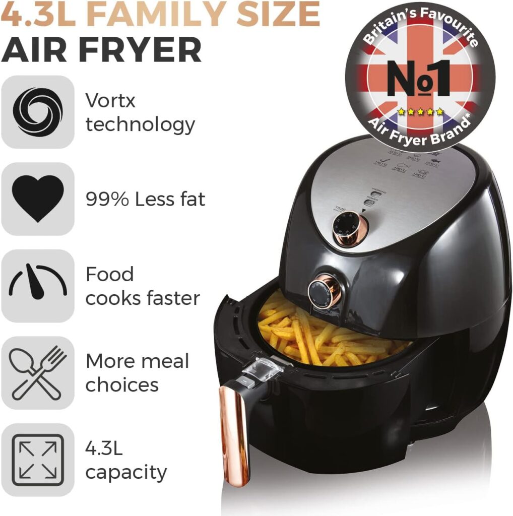 Tower T17021 Family Size Air Fryer with Rapid Air Circulation, 60-Minute Timer, 4.3L, 1500W, Black