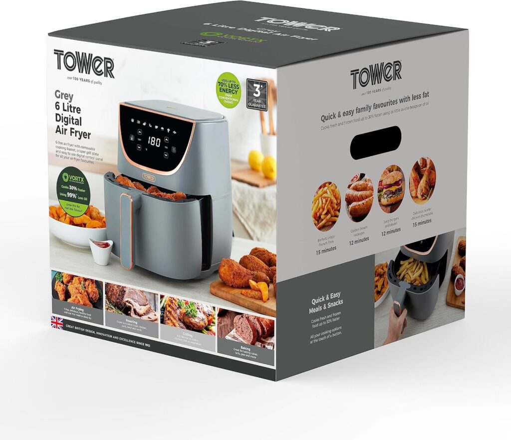 Tower Vortx T17024 Digital Air Fryer Oven with Rapid Air Circulation and 60 Min Timer, 4.3 Litre, Black