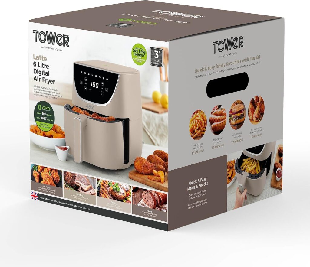 Tower Vortx T17024 Digital Air Fryer Oven with Rapid Air Circulation and 60 Min Timer, 4.3 Litre, Black