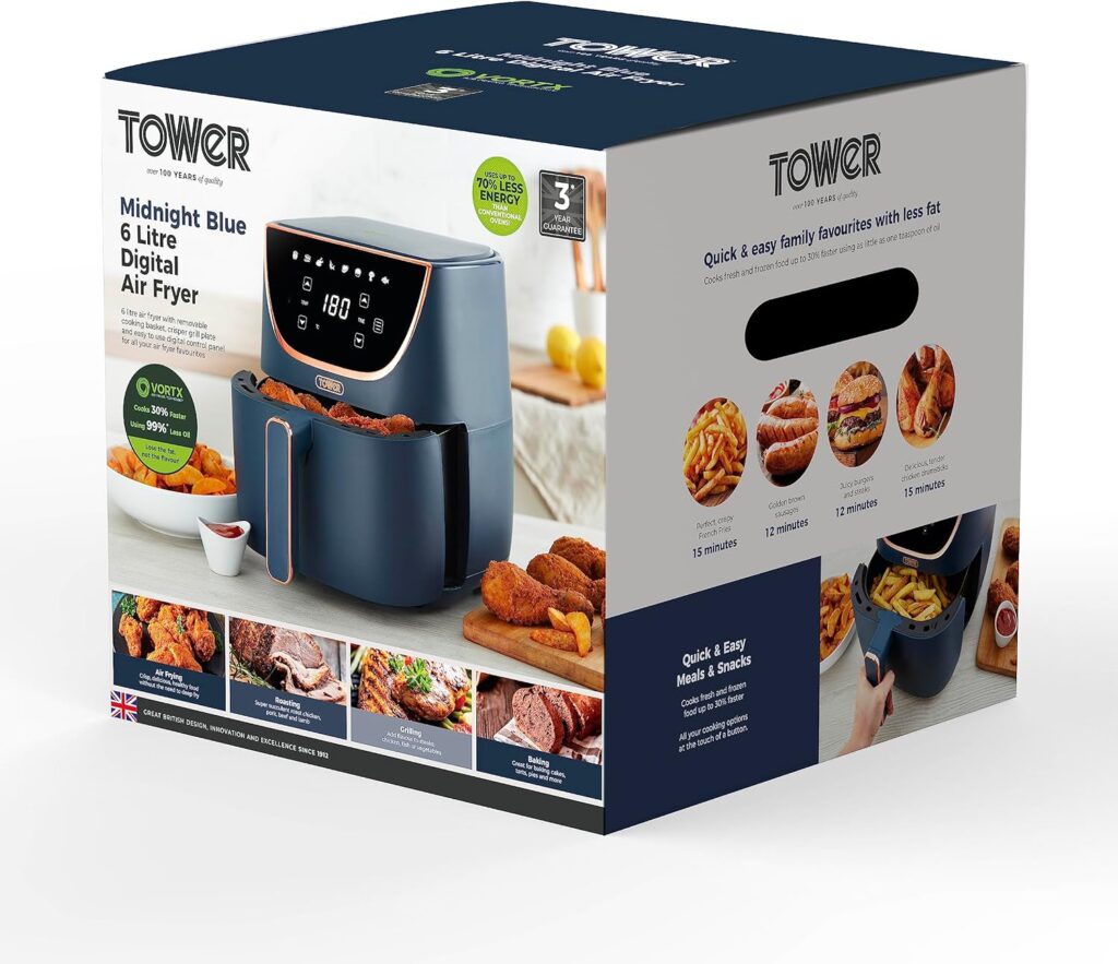 Tower Vortx T17024 Digital Air Fryer Oven with Rapid Air Circulation and 60 Min Timer, 4.3 Litre, Black