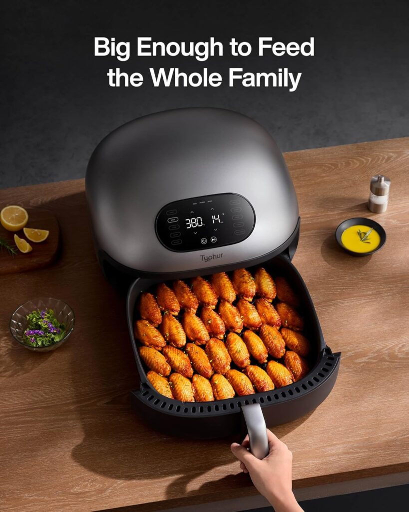 Typhur Dome Air Fryer, No.1 Cooking Speed Large Air Fryer with Superior Airflow, Self-cleaning Smart Digital Air Fryer with Dishwasher Safe Basket for Quick Easy Meals, Up to 32 Chicken Wings Capacity