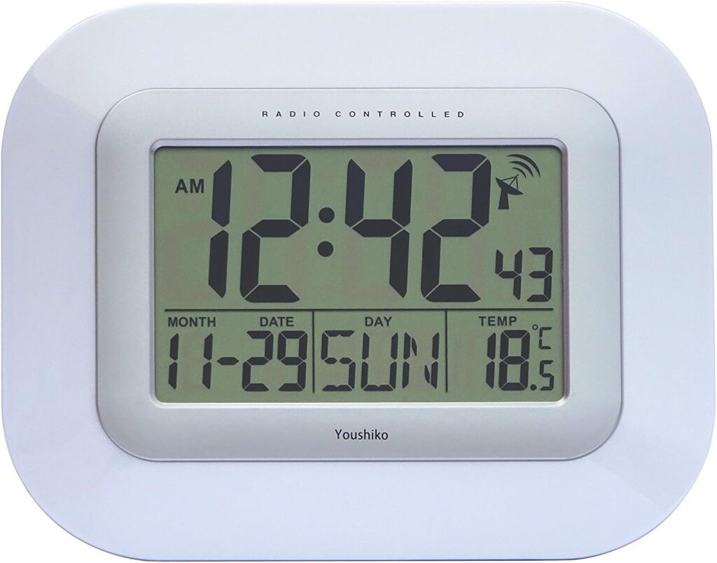 Youshiko Radio Controlled LCD Wall Mountable and Desk Clock (UK Ireland Version) Jumbo LCD (Black)