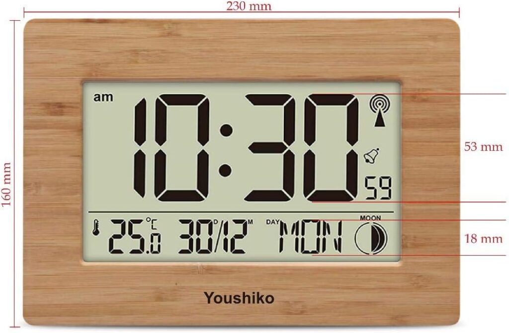 Youshiko Radio Controlled Wall Clock (Official UK Version) Large Screen LCD Silent Auto Set Up with Day Date Month h