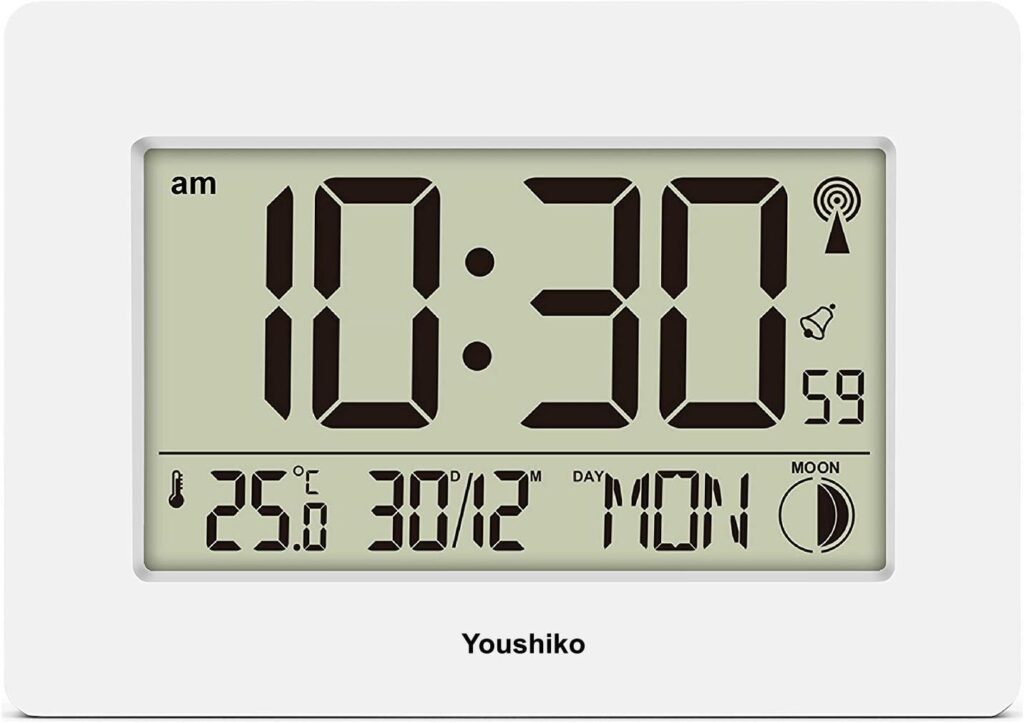 Youshiko Radio Controlled Wall Clock (Official UK Version) Large Screen LCD Silent Auto Set Up with Day Date Month h