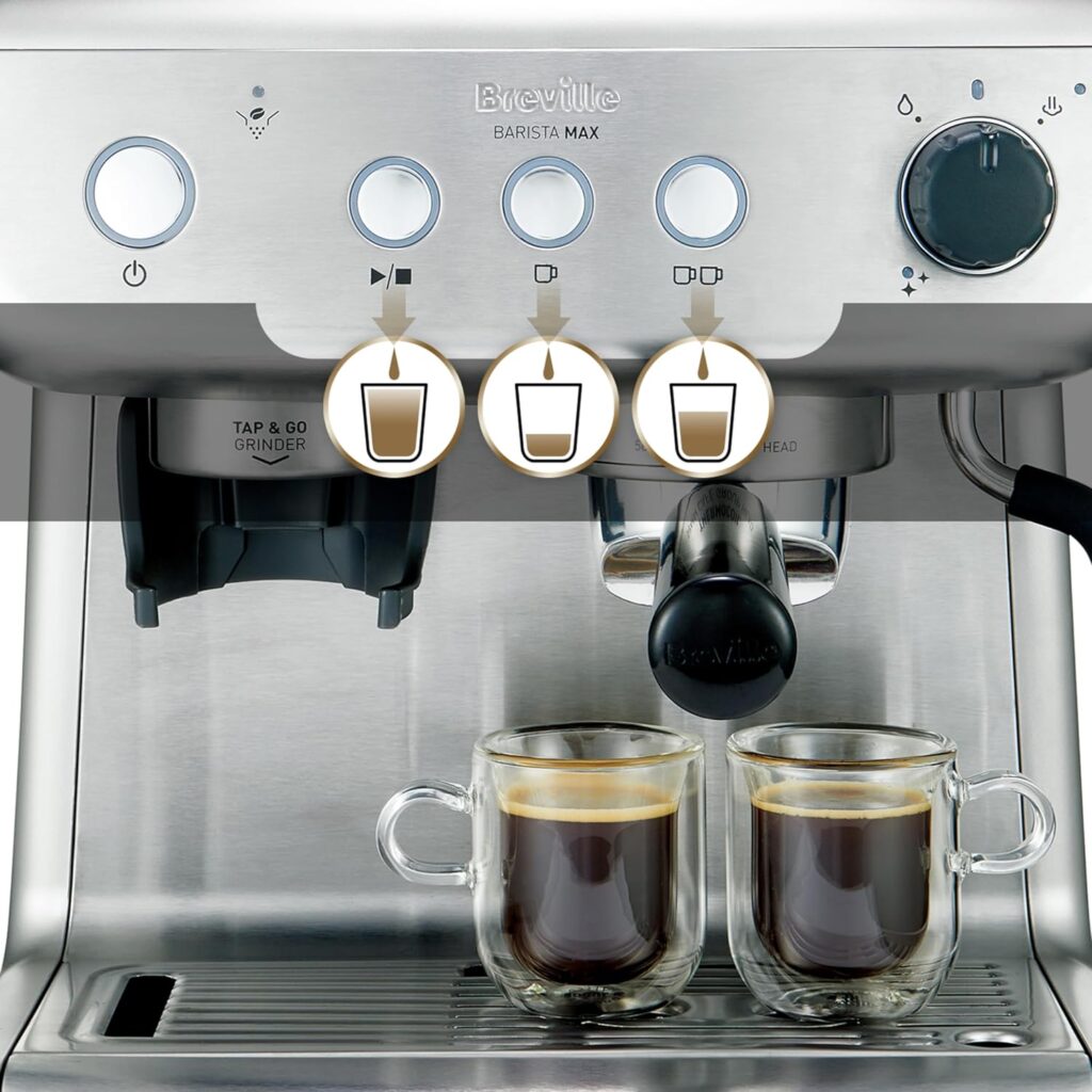 Breville Barista Max Espresso Machine | Latte Cappuccino Coffee Maker with Integrated Bean Grinder Steam Wand | 2.8 L Water Tank | 15 Bar Italian Pump | Stainless Steel