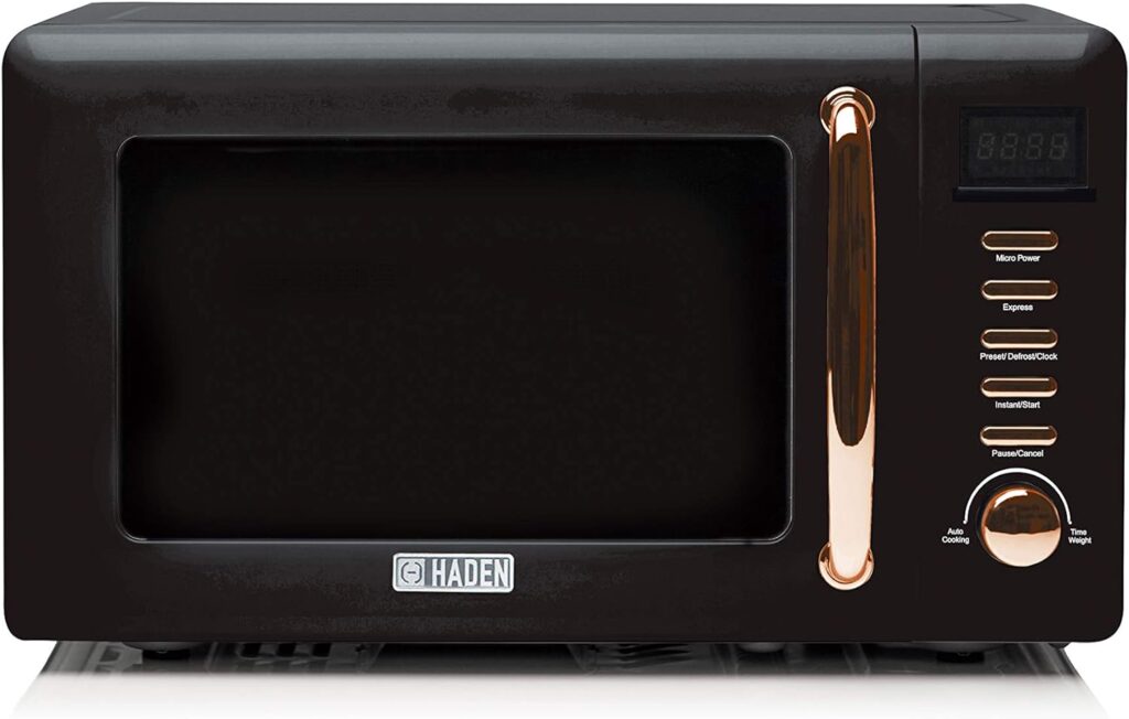 Haden Salcombe Black Microwave Oven - Easy To Use 800w Microwave With 5 Power Levels - Defrost, Express Cooking - 8 Auto Cook Functions - Easy To Clean Interior - Modern Kitchen Appliance