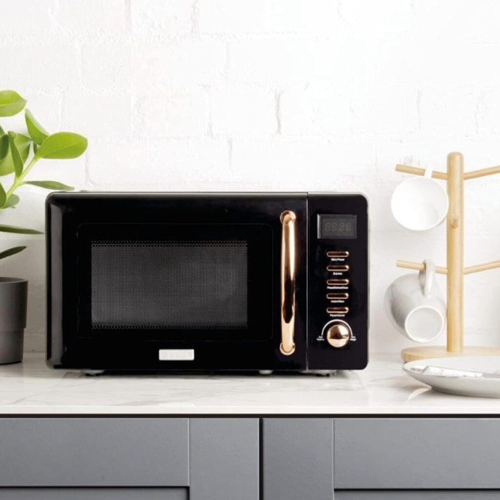 Haden Salcombe Black Microwave Oven - Easy To Use 800w Microwave With 5 Power Levels - Defrost, Express Cooking - 8 Auto Cook Functions - Easy To Clean Interior - Modern Kitchen Appliance