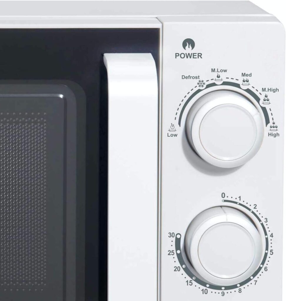 Haden White Microwave Oven 20L - Stainless Steel Interior, 700W with 6 Power Levels, 30min Timer, Defrost Function, and 24.5cm Turntable Glass - Easy To Clean and Use