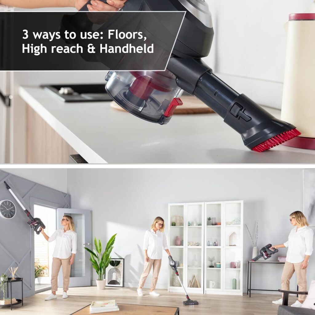 Hoover Cordless Vacuum Cleaner, H-Free with up to 25 mins run-time, Lightweight, Grey Red [HF122GH]