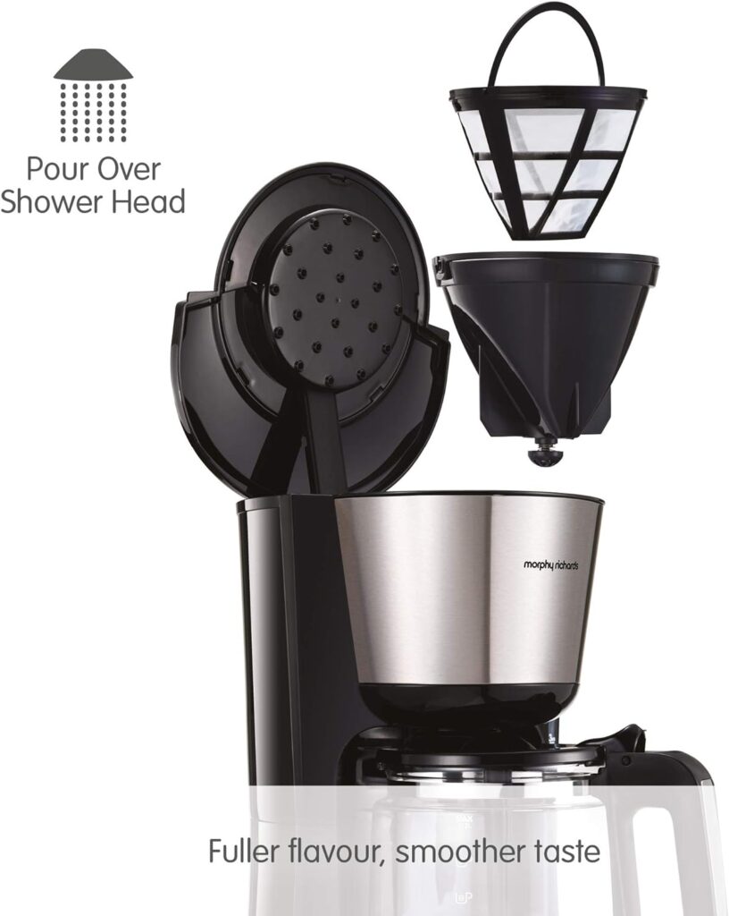 Morphy Richards 162501 Equip Filter Coffe Machine Pour Over Technology for Fuller Flavour, Glass, 1000 W, 1.2 liters, Brushed Steel