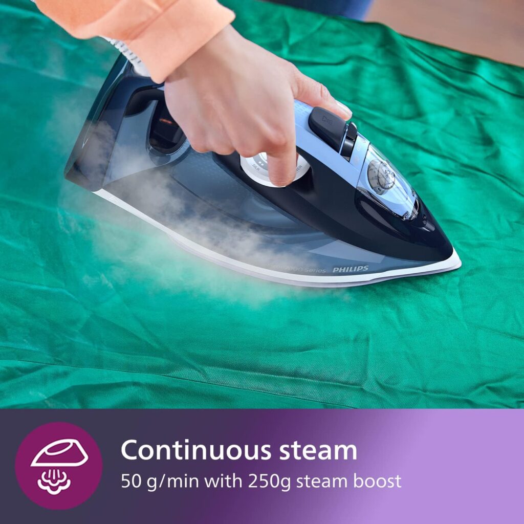 Philips 7000 Series Steam Iron - 2800W, 50g/min Steam, 250g Steam Boost, Vertical Steam, SteamGlide Plus Soleplate, Louros/Cotton Blue (DST7020/20)