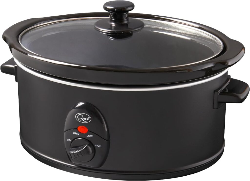 Quest 35280 Slow Cooker / 5 Litres/Compact Stainless Steel / 320W / 3 Temperature Settings/Transparent Toughened Glass Lid/Dishwasher Safe