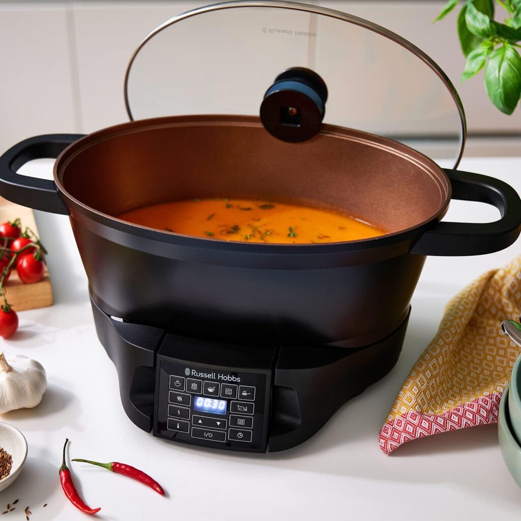 Russell Hobbs Good-to-Go 6.5L Electric Multicooker - 8 Digital functions inc Sear, Slow Cook, Steam, Boil, Keep warm Roast, Cast aluminium housing, Glass lid, Dishwasher safe parts, 750W, 28270