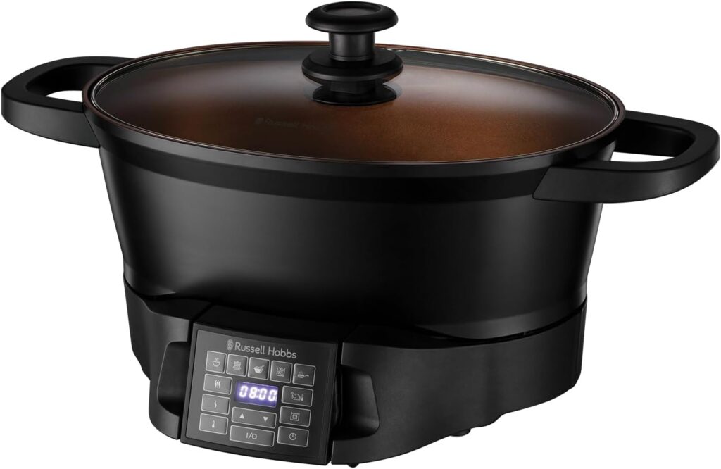 Russell Hobbs Good-to-Go 6.5L Electric Multicooker - 8 Digital functions inc Sear, Slow Cook, Steam, Boil, Keep warm Roast, Cast aluminium housing, Glass lid, Dishwasher safe parts, 750W, 28270