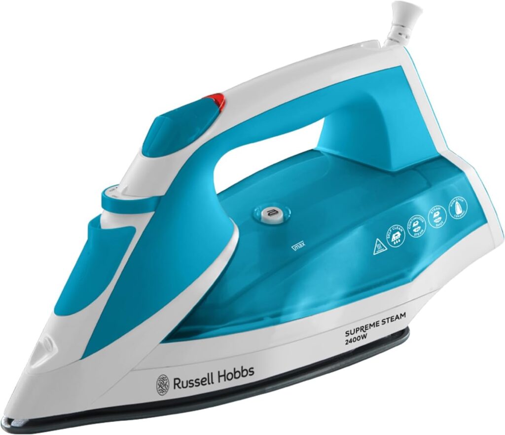 Russell Hobbs Supreme Steam Iron, Powerful vertical steam function, Non-stick stainless steel soleplate, Easy fill 300ml Water Tank, 110g Steam Shot, 40g Continuous steam, 2m Cord, 2400W, 23040 [Energy Class A]