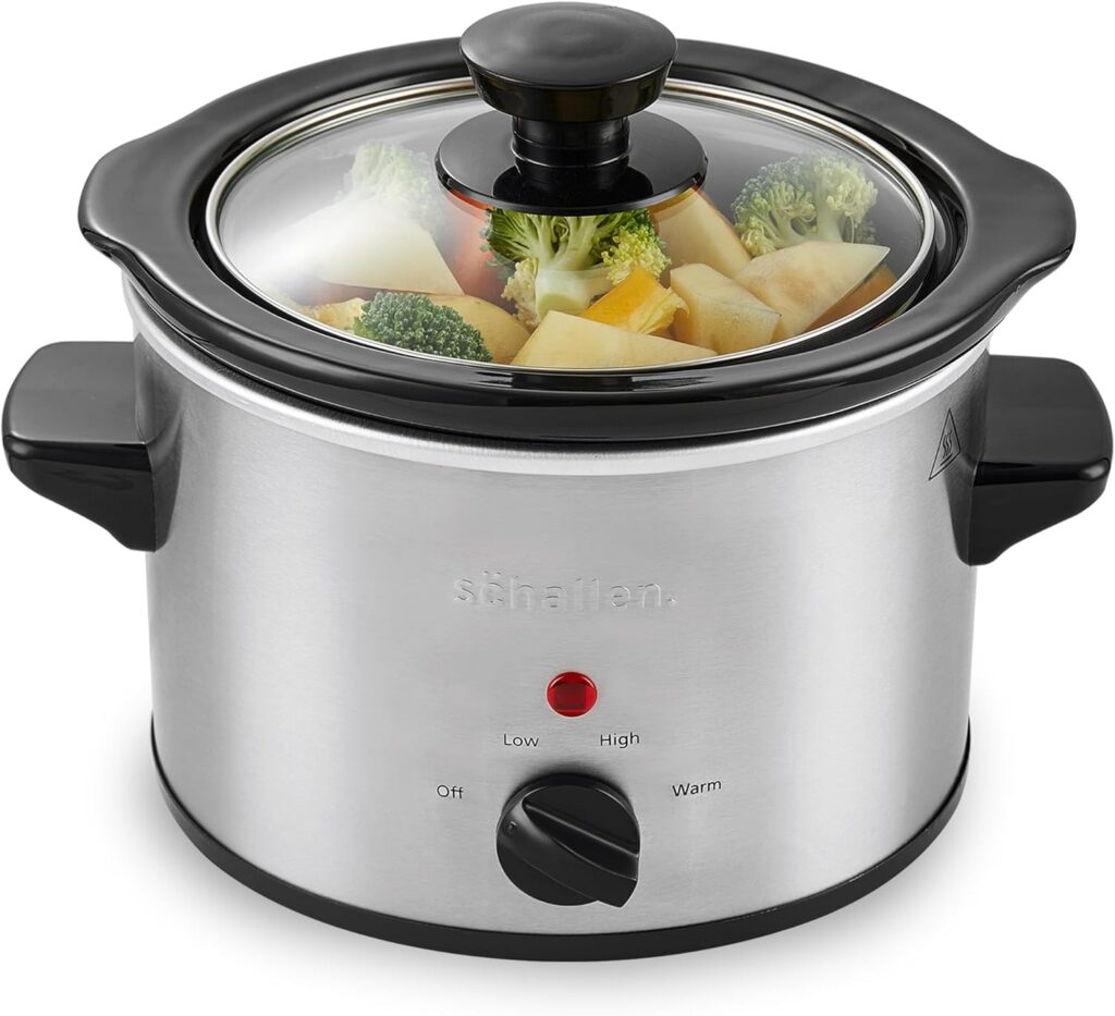 Schallen Stainless Steel Stew and Stir Slow Cooker Cooking Machine, Family Sized, Energy Efficient, Removable Ceramic Pot, Brushed Silver (1.5 Litre)