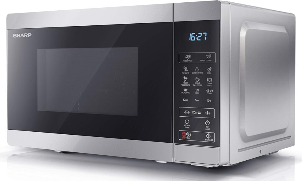 SHARP YC-MG02U-S Compact 20 Litre 800W Digital Microwave with 1000W Grill, 11 power levels, ECO Mode, defrost function, LED cavity light - Silver