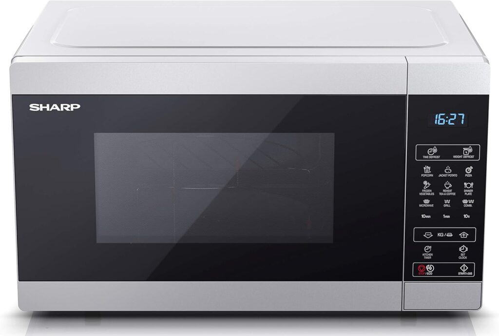 SHARP YC-MG02U-S Compact 20 Litre 800W Digital Microwave with 1000W Grill, 11 power levels, ECO Mode, defrost function, LED cavity light - Silver