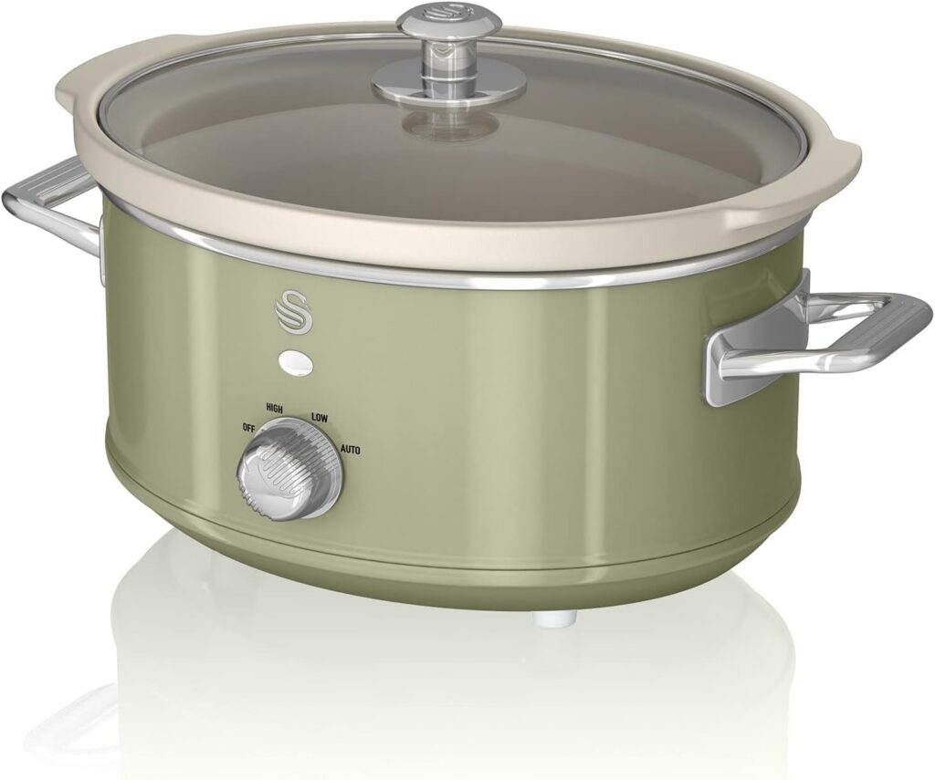 Swan SF17021GN Retro Slow Cooker with 3 Temperature Settings, Keep Warm Function, 3.5L, 200W, Retro Green