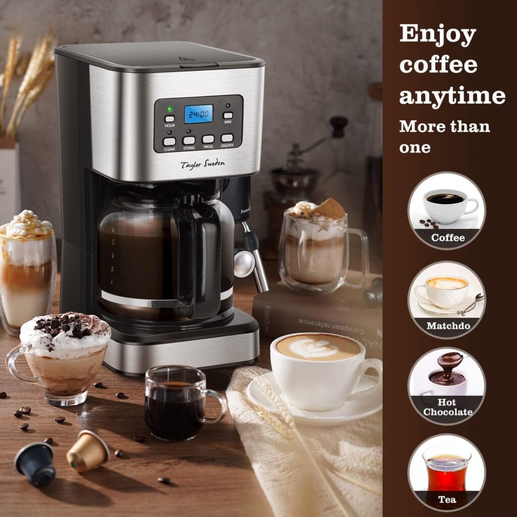 Taylor Swoden Filter Coffee Machine, Drip Coffee Maker with Programmable 24hr Timer, Keep Warm Anti-Drip, Reusable Filter Fast Brewing - Darcy 950W 1.5 L Black Stainless Steel