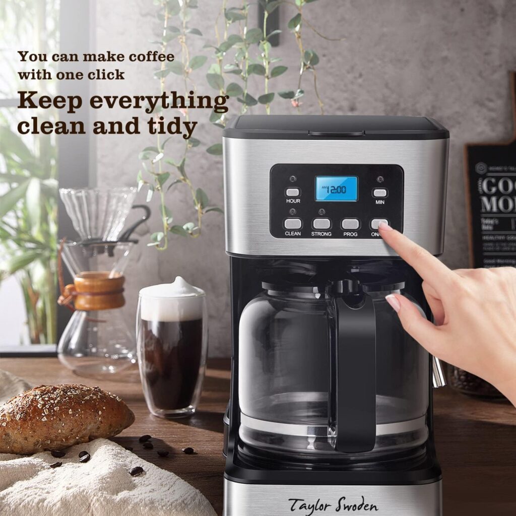 Taylor Swoden Filter Coffee Machine, Drip Coffee Maker with Programmable 24hr Timer, Keep Warm Anti-Drip, Reusable Filter Fast Brewing - Darcy 950W 1.5 L Black Stainless Steel