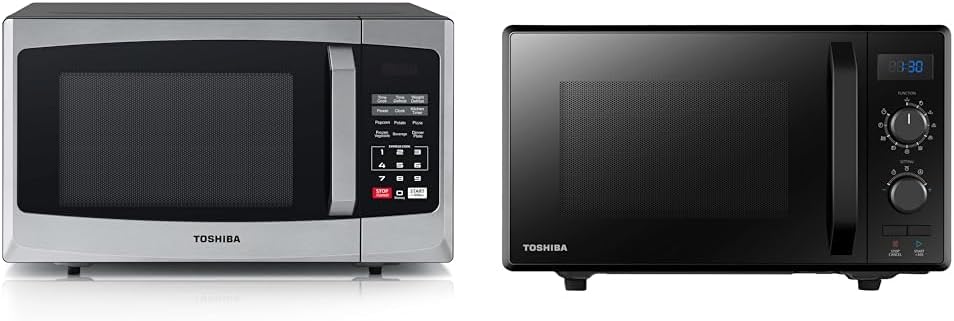 Toshiba 800w 23L Microwave Oven with Digital Display, Auto Defrost, One-Touch Express Cook, 6 Pre-Programmed Auto Cook Settings, and Easy Clean - Stainless Steel - ML-EM23P(SS)