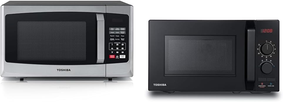 Toshiba 800w 23L Microwave Oven with Digital Display, Auto Defrost, One-Touch Express Cook, 6 Pre-Programmed Auto Cook Settings, and Easy Clean - Stainless Steel - ML-EM23P(SS)