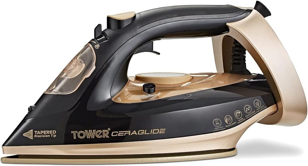 Tower T22021GLD Ceraglide Steam Iron with Fast Heat-Up, Extra Long 3 Metre Power Cord, 3100W, Black and Gold