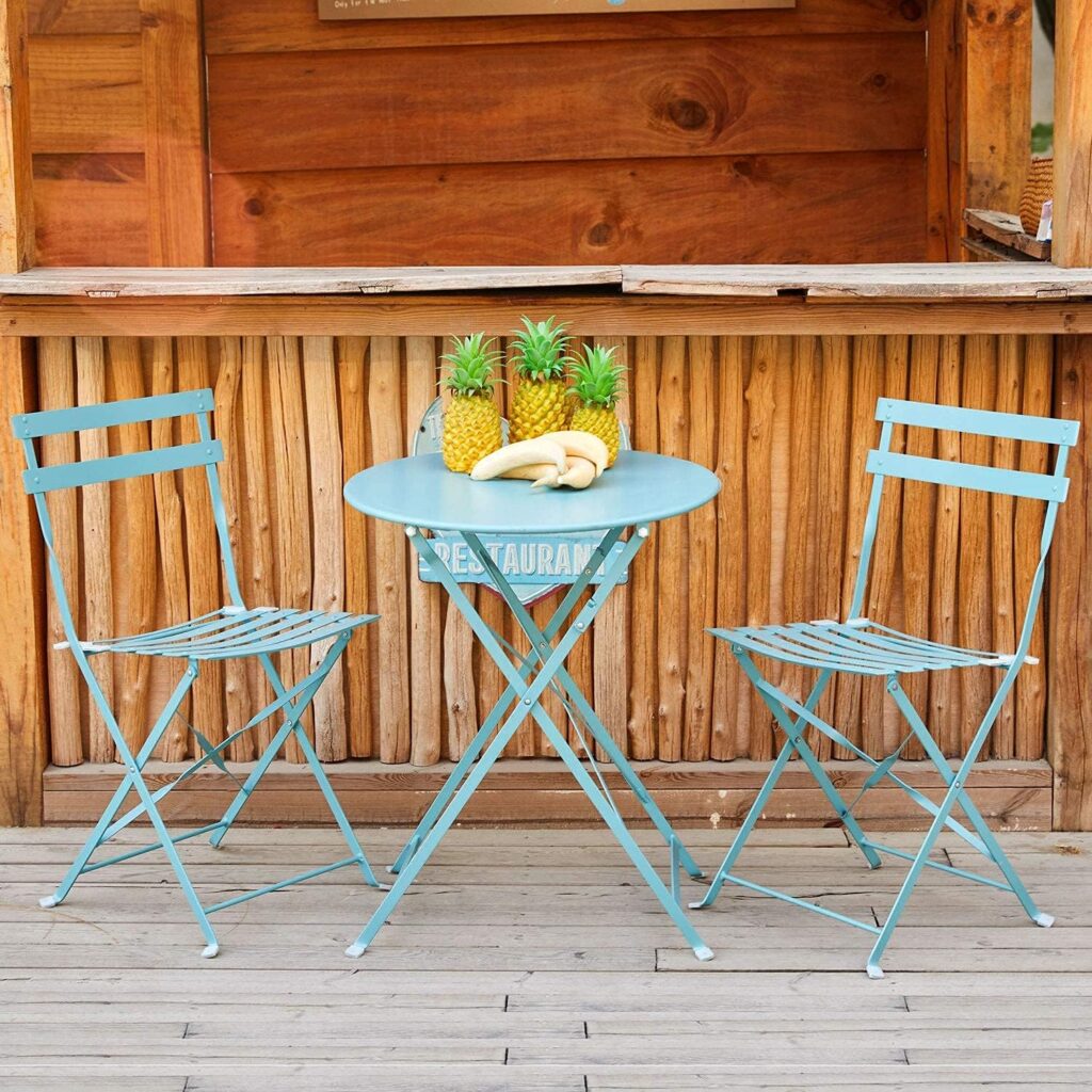 Amagabeli Bistro Set 3 Pieces Garden Furniture Set 1 Folding Table and 2 Foldable Chairs Set of 2 Premium Steel Outdoor Patio Side Table for Balcony Yard Garden Easy to Move Rustproof Blue