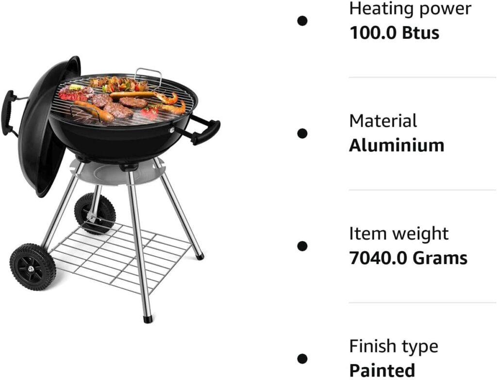 BEAU JARDIN Portable Charcoal Grill for Outdoor Grilling with Lid 2 Legs Rolls 45cm Ash Tray Grill BBQ Kettle Outdoor Picnic Patio Backyard Camping Tailgating