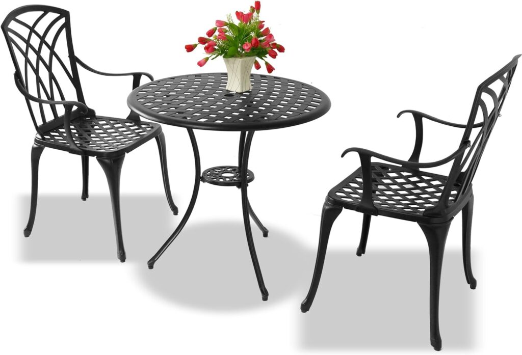 Centurion Supports OSHOWA Luxurious Garden Patio Table 2 Large Chairs with Armrests Cast Aluminium Bistro Set - Black