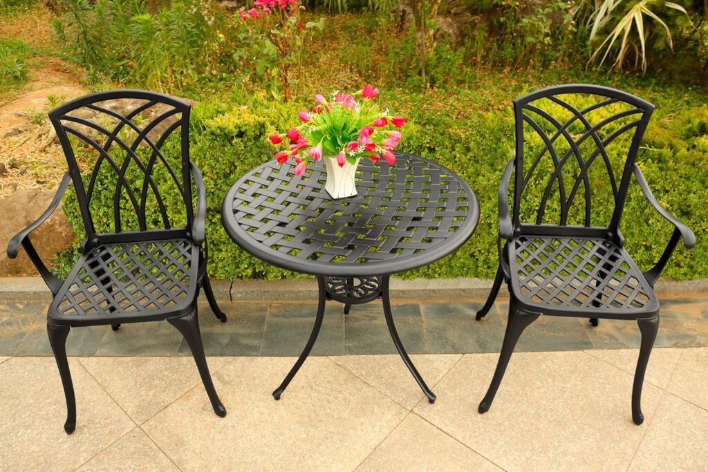 Centurion Supports OSHOWA Luxurious Garden Patio Table 2 Large Chairs with Armrests Cast Aluminium Bistro Set - Black