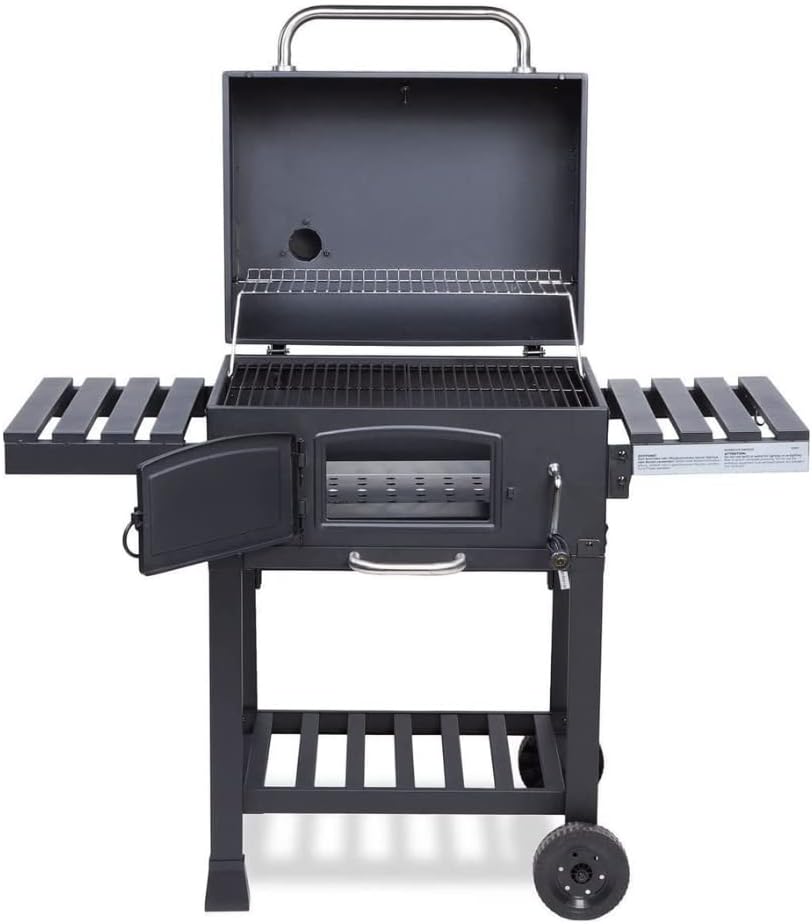 CosmoGrill Outdoor XL Smoker Barbecue Charcoal Portable BBQ with Lid Cover, Adjustable Grill and Built-in Temperature Gauge, for Home Garden Party Cooking