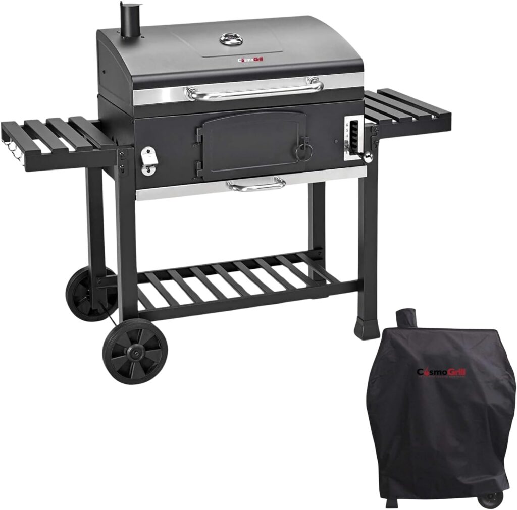 CosmoGrill Outdoor XXL Smoker Barbecue Charcoal Portable BBQ with Waterproof Cover, Adjustable Grill and Built-in Temperature Gauge, for Home Garden Party Cooking