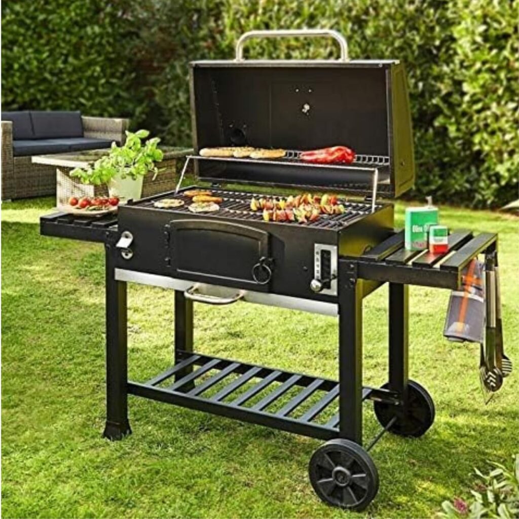 CosmoGrill Outdoor XXL Smoker Barbecue Charcoal Portable BBQ with Waterproof Cover, Adjustable Grill and Built-in Temperature Gauge, for Home Garden Party Cooking